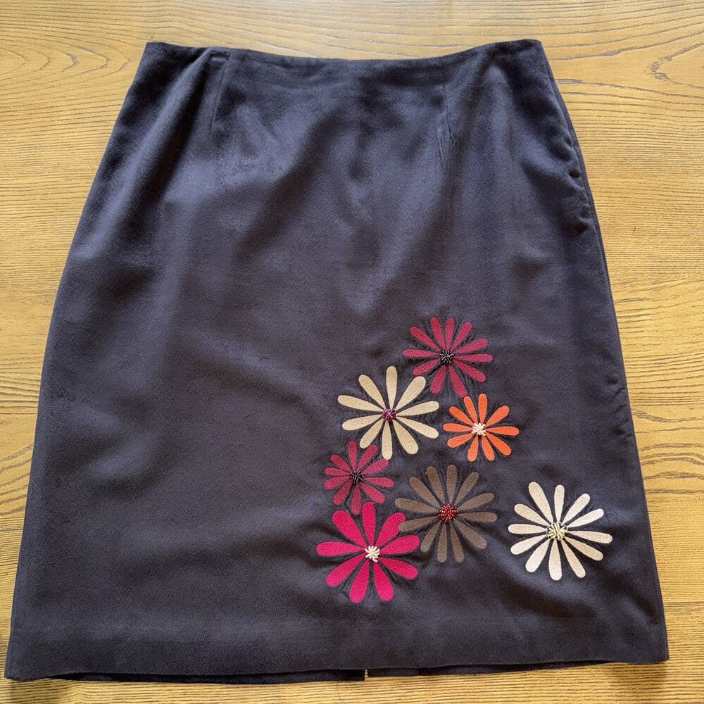 Perfect For FALL! Sz 16 Brown Embroidered Floral Beaded Pencil Skirt Y2K 24" EUC